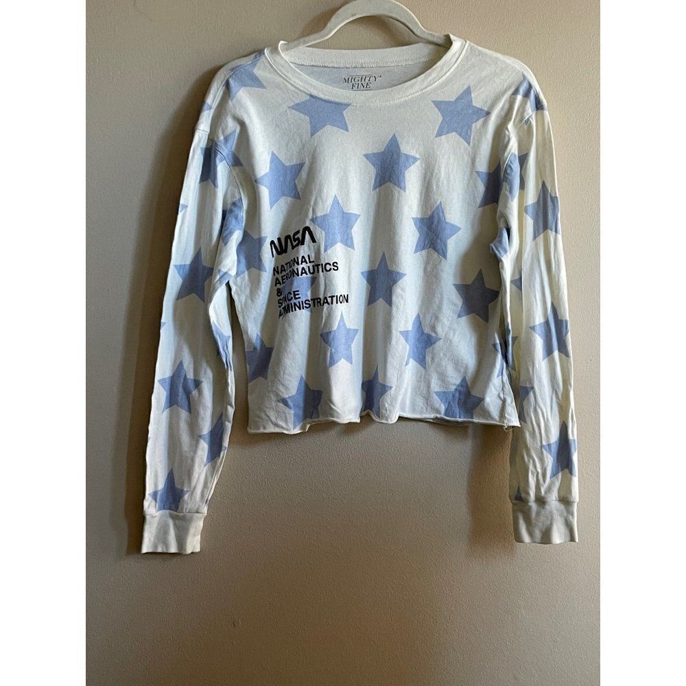 ‎Mighty Fine NASA white and blue cropped shirt